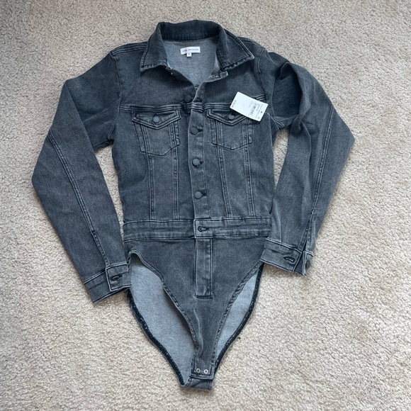 Good American Tops - Good American Washed Black Denim Bodysuit Jacket